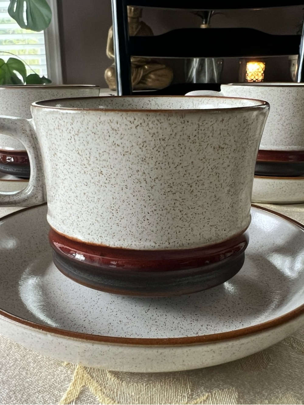 Denby - “Potters Wheel” pattern cups/saucers. Set of 5